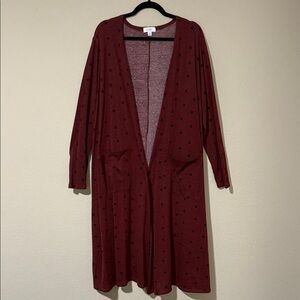 LuLaRoe Burgundy Polka Dot Long Cardigan (Sarah)